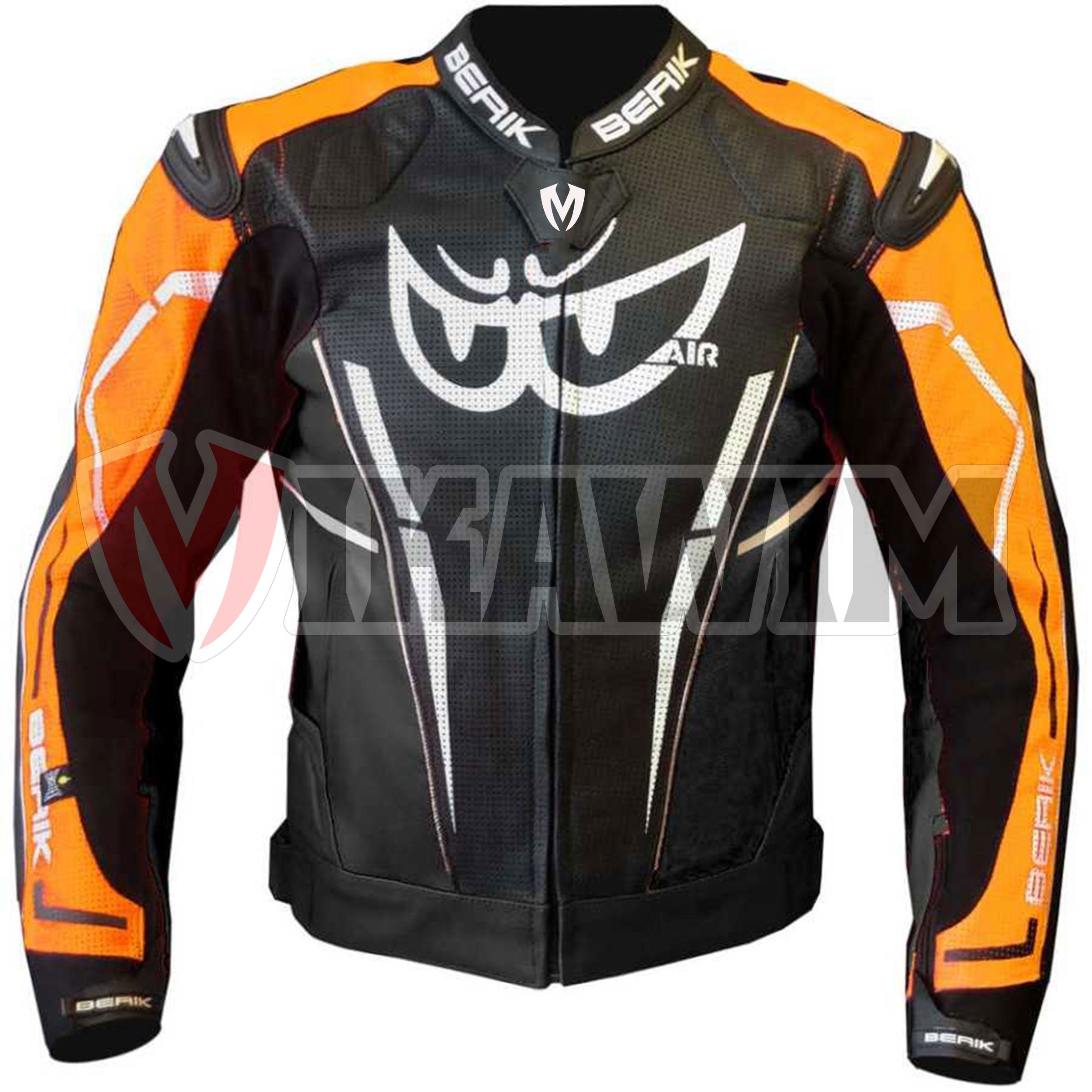 Berik Orange Black Motorbike Racing Leather Jacket All Sizes – Mikawim