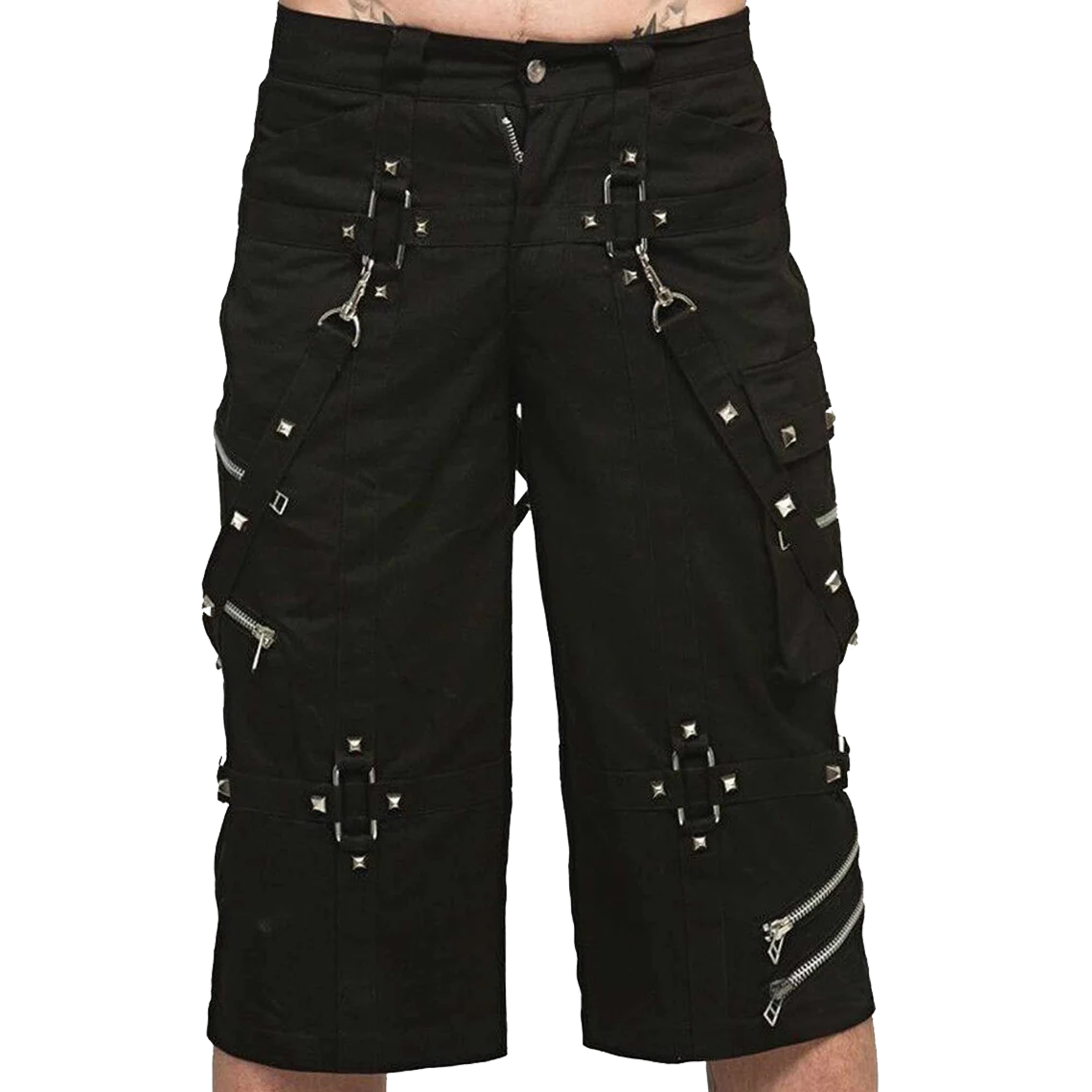 Gothic Metallic Shorts With Metal Decorations , bondage trouser, Gothic trousers, punk trousers