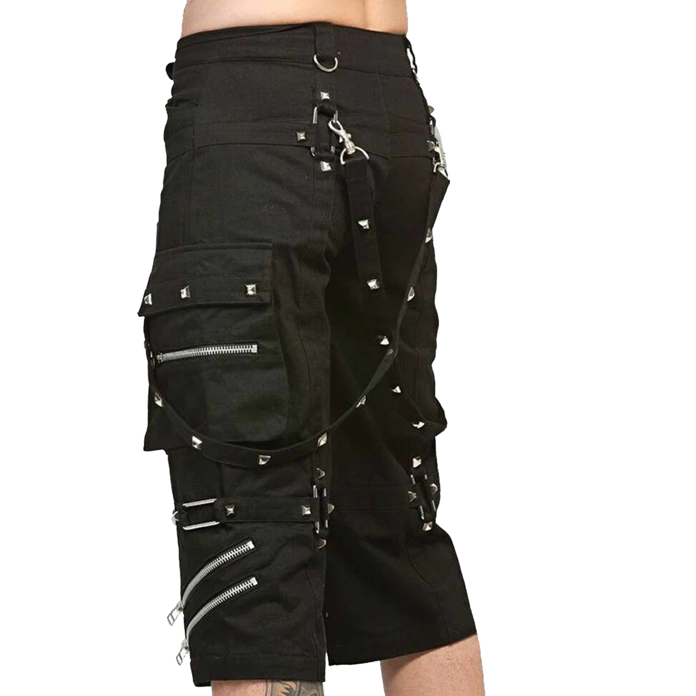 Gothic Metallic Shorts With Metal Decorations , bondage trouser, Gothic trousers, punk trousers