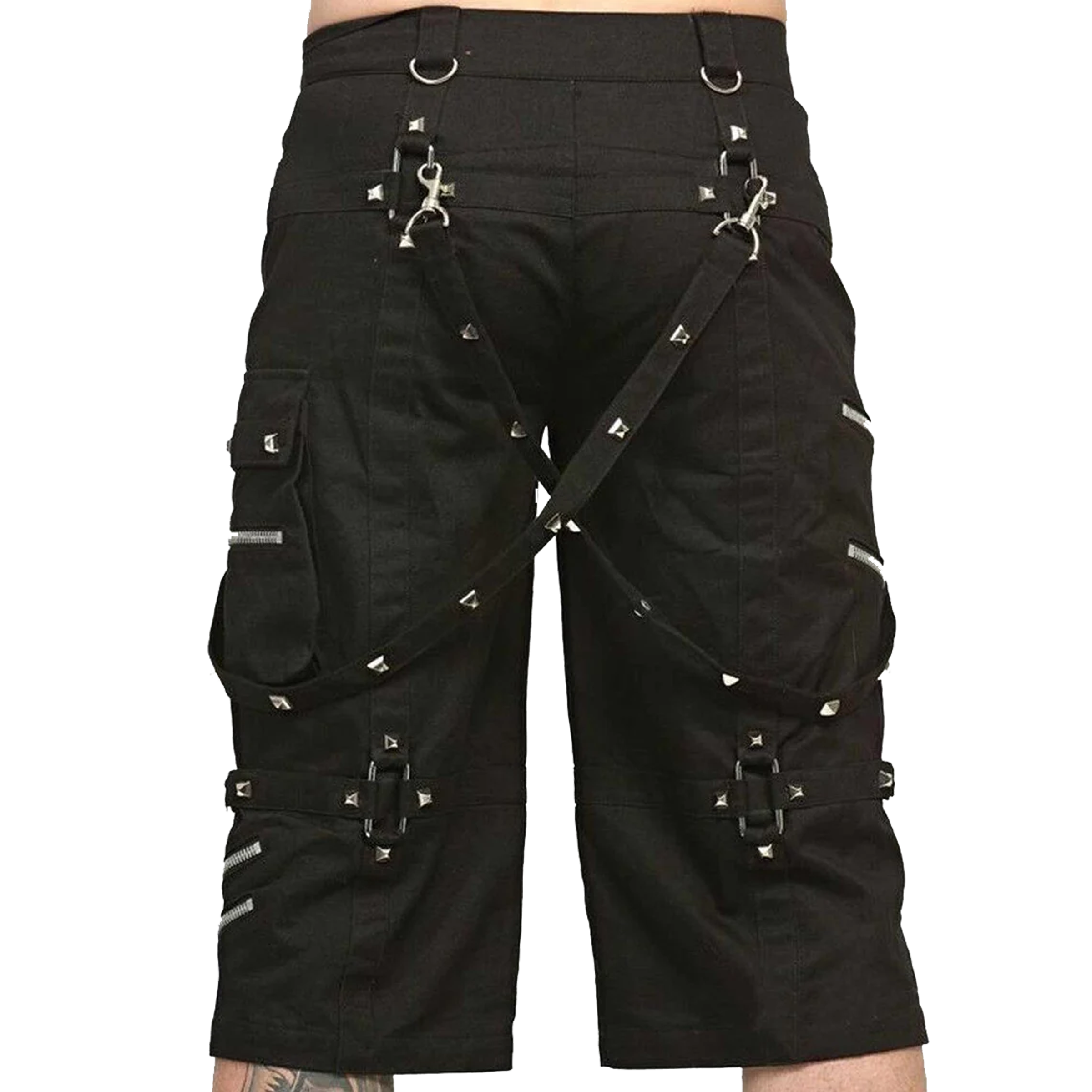 Gothic Metallic Shorts With Metal Decorations , bondage trouser, Gothic trousers, punk trousers