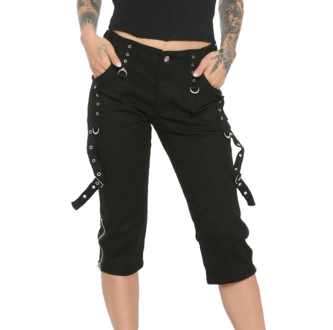 Zipper Leg Capris Black Cotton Gothic SHORT