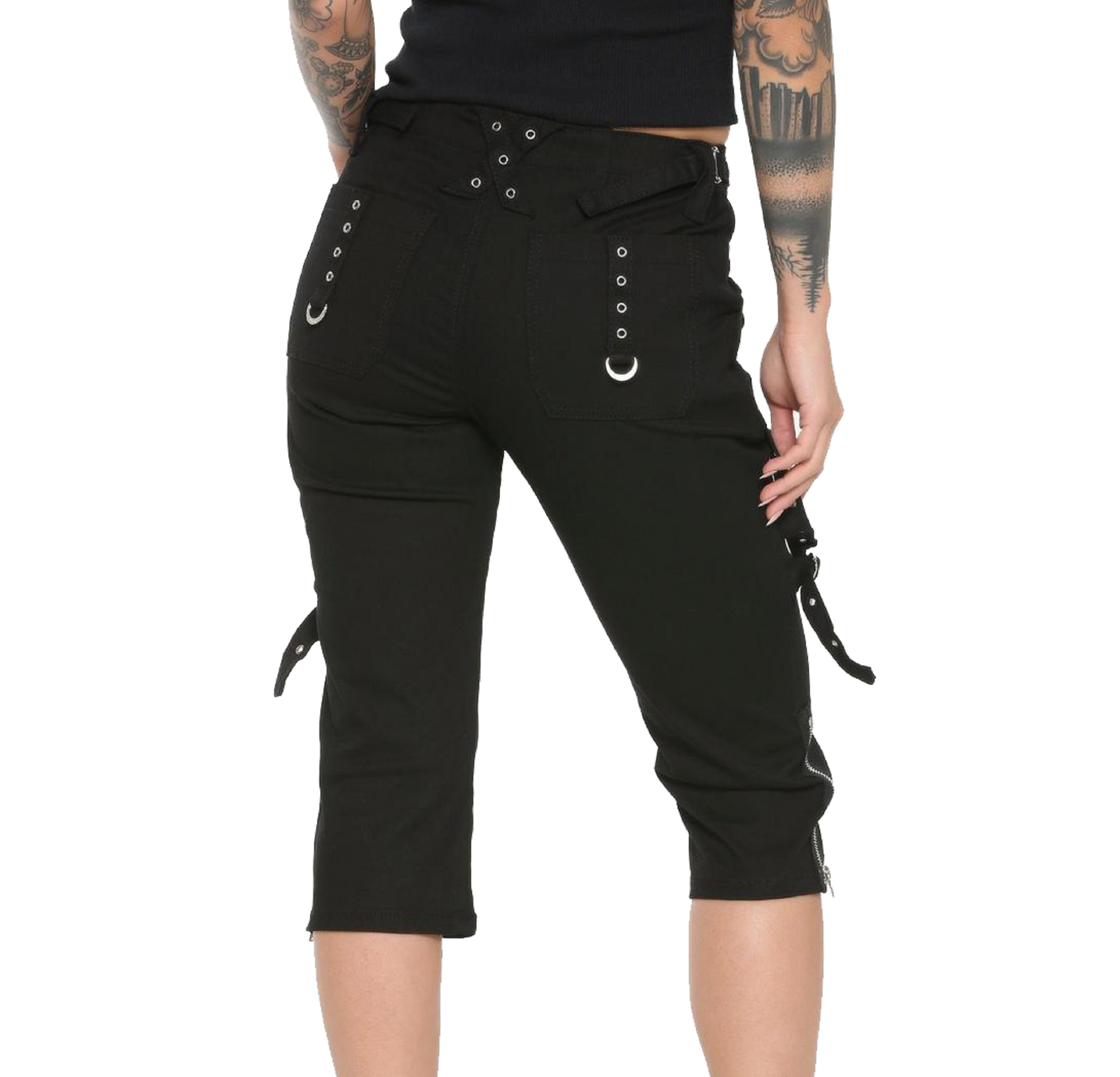 Zipper Leg Capris Black Cotton Gothic SHORT