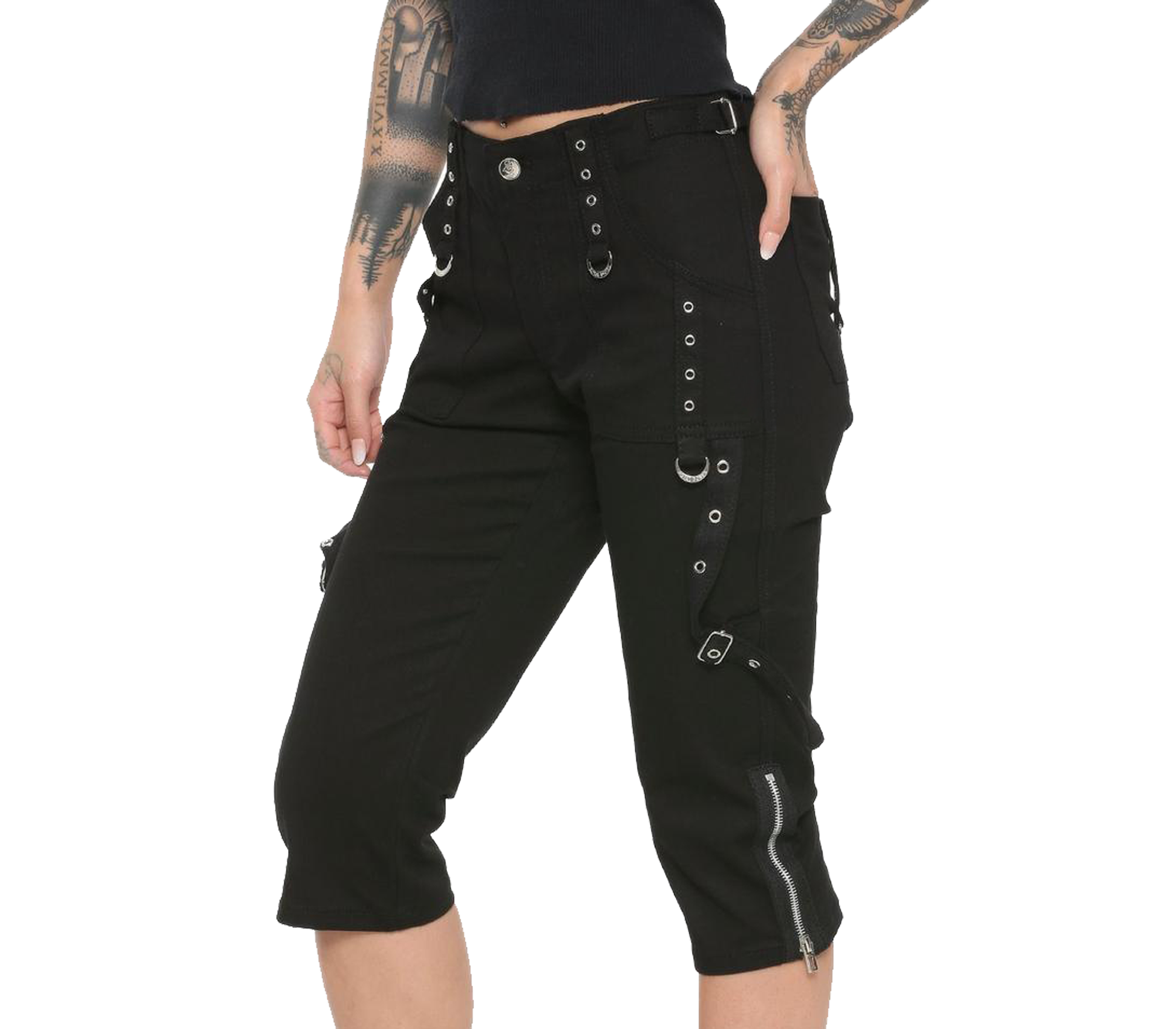 Zipper Leg Capris Black Cotton Gothic SHORT