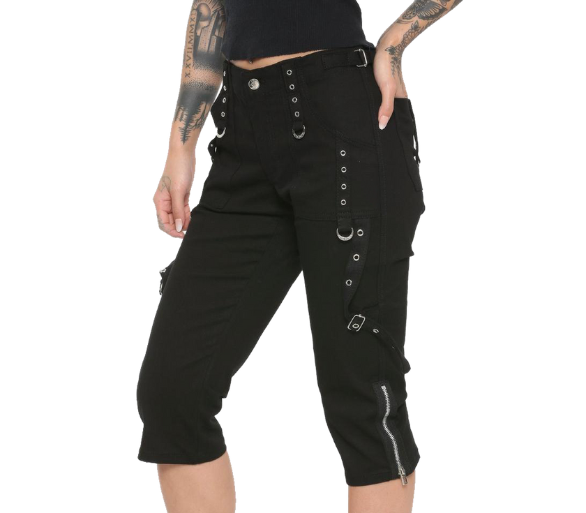 Zipper Leg Capris Black Cotton Gothic SHORT