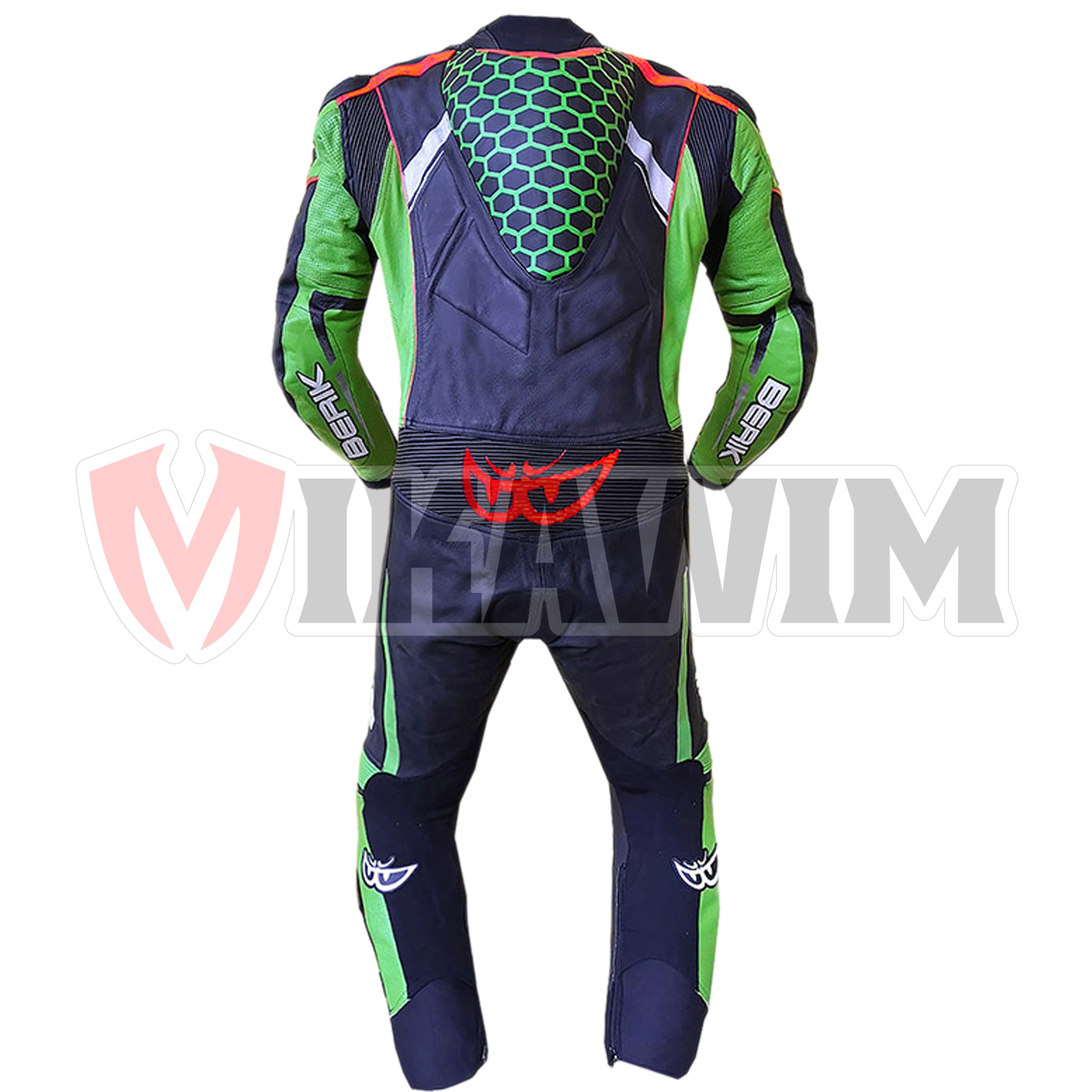 BERIK GREEN BLACK MOTORBIKE RACING LEATHER SUIT