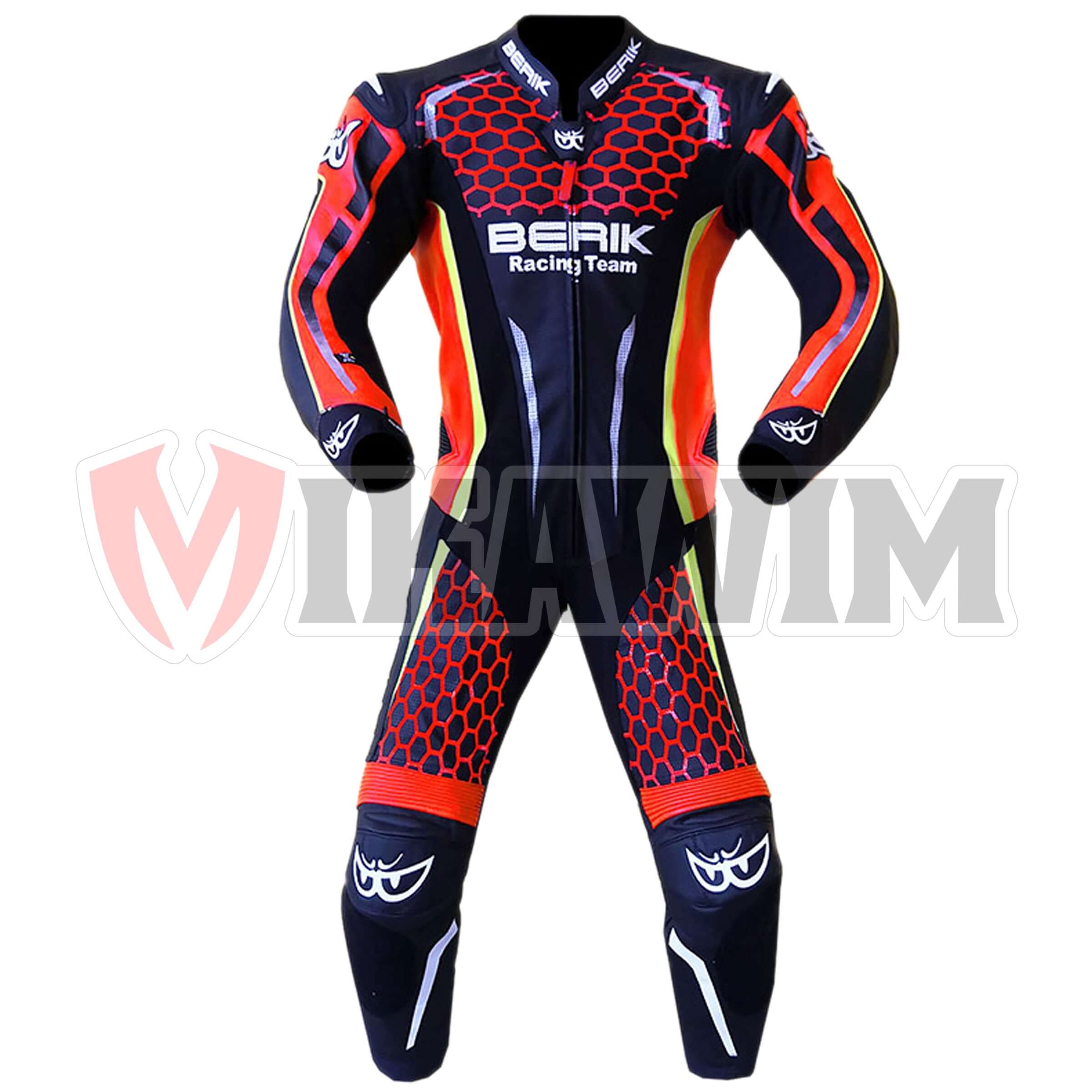 BERIK RED BLACK MOTORBIKE RACING LEATHER SUIT