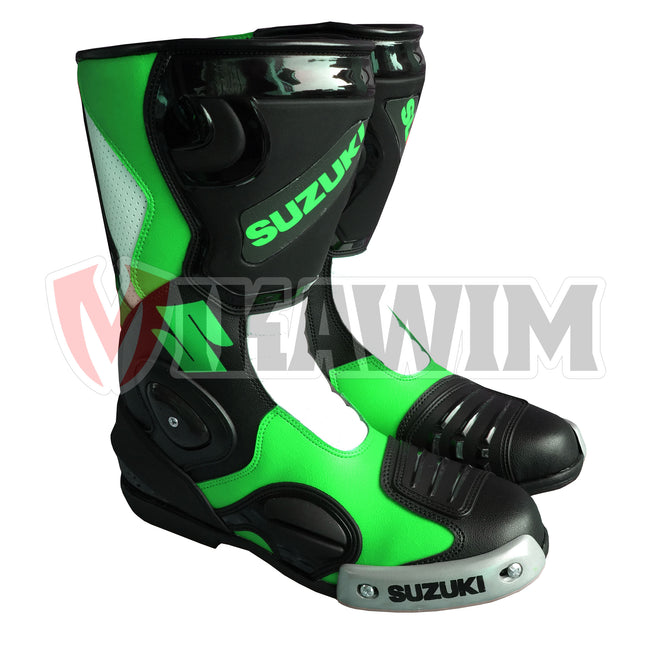 Suzuki Green Black Motorbike Racing Boots