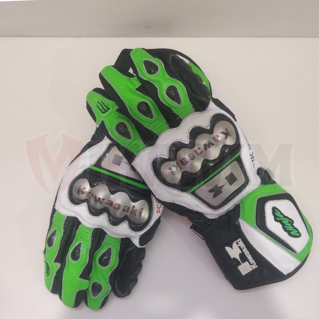 Kawasaki Motorbike Racing Leather Gloves