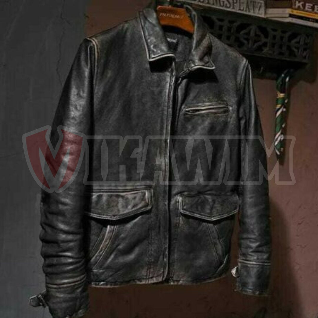 Men’s Motorbike Biker Vintage Cafe Racer Distressed Black Real Leather Jacket