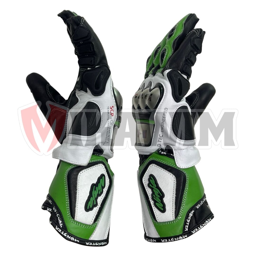 Kawasaki Motorbike Racing Leather Gloves