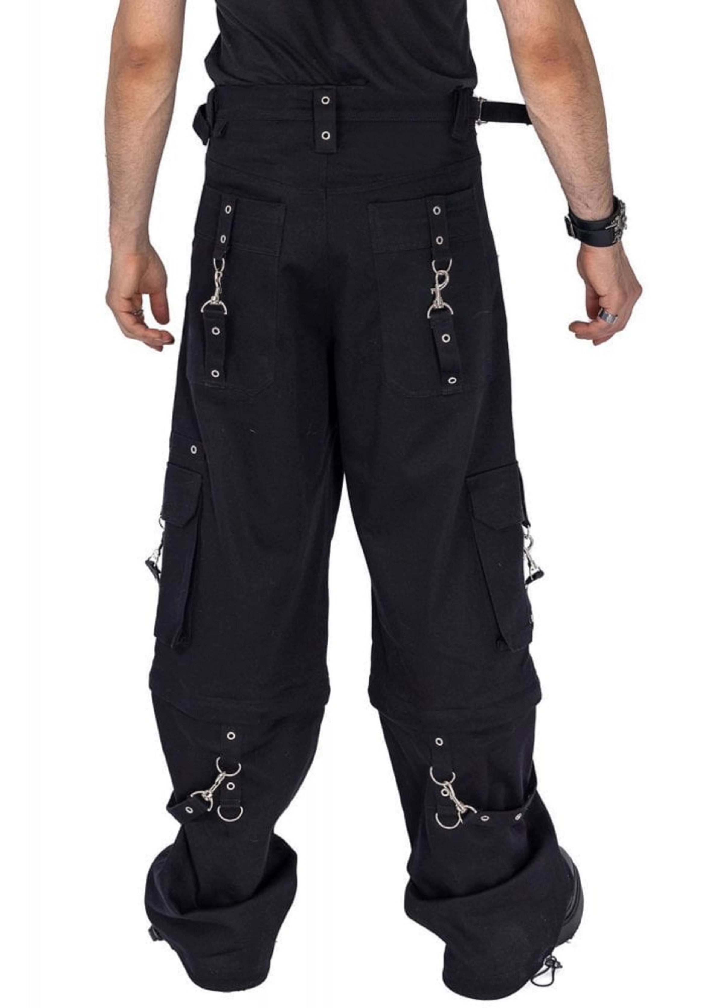 Black Men's baggy bondage pants Silver clips and O-rings