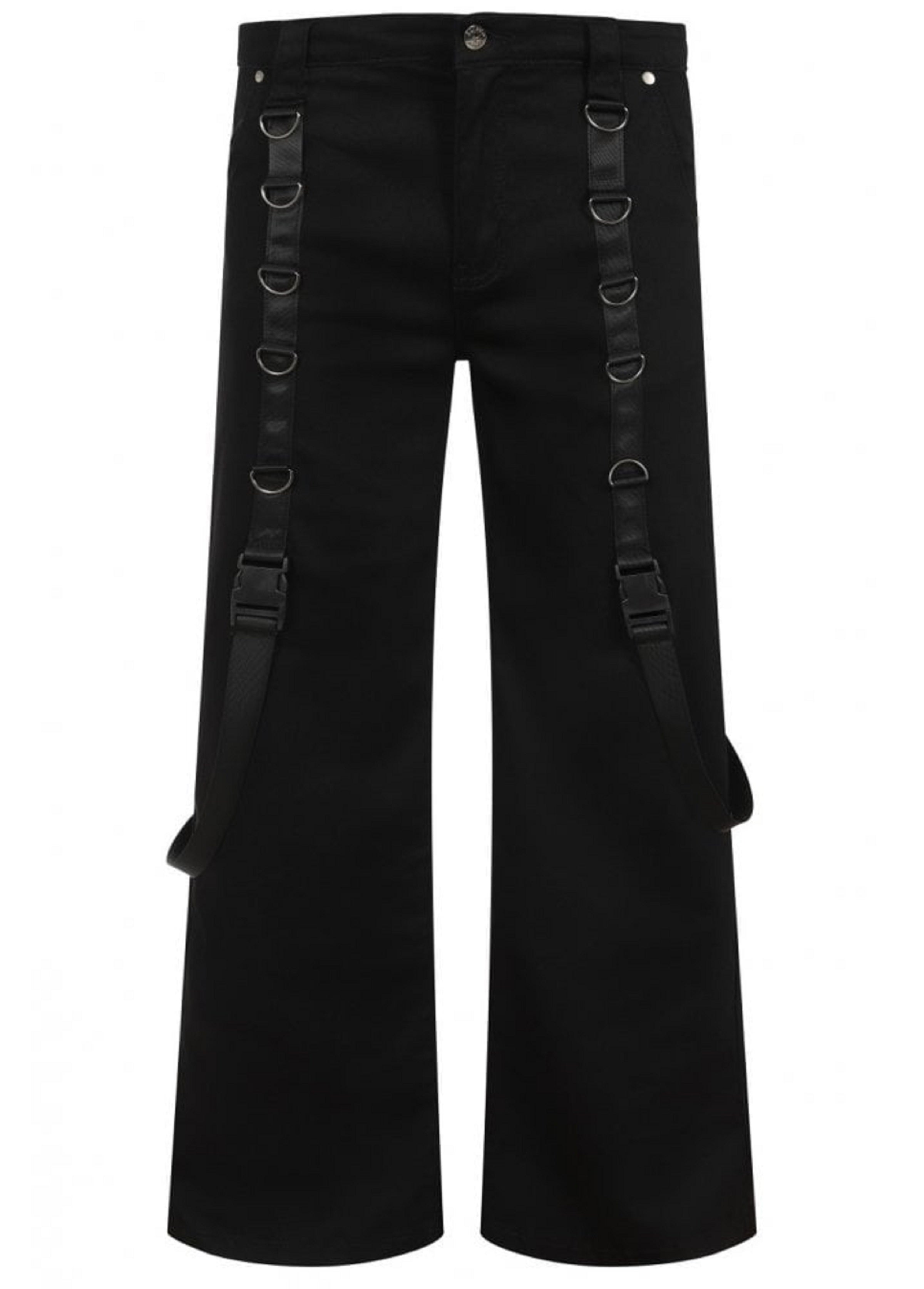 Black Men's wide leg trousers Straps with D-rings and detachable bondage straps