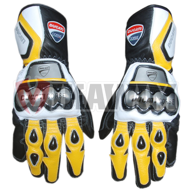 Ducati Yellow Motorbike Racing Leather Gloves