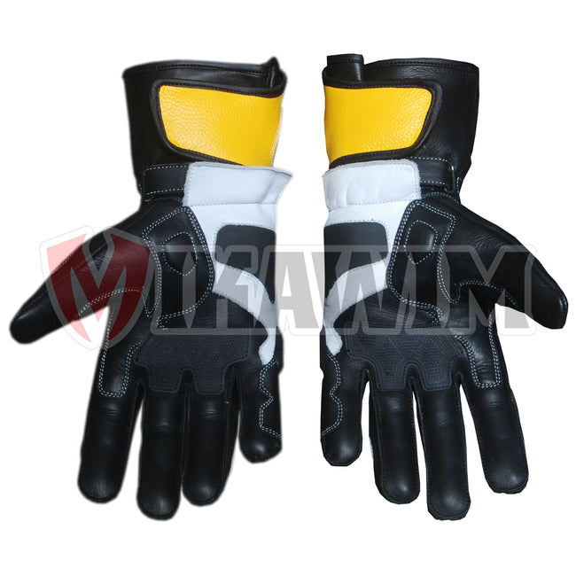 Ducati Yellow Motorbike Racing Leather Gloves