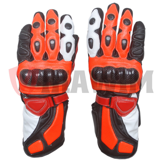 Honda Repsol Orange Motorbike Racing Leather Gloves