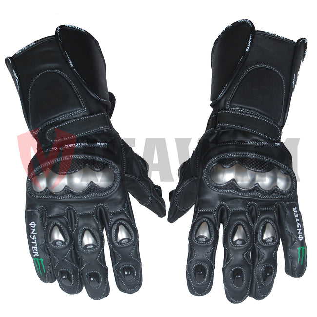 K Monster Black Motorbike Racing Leather Gloves