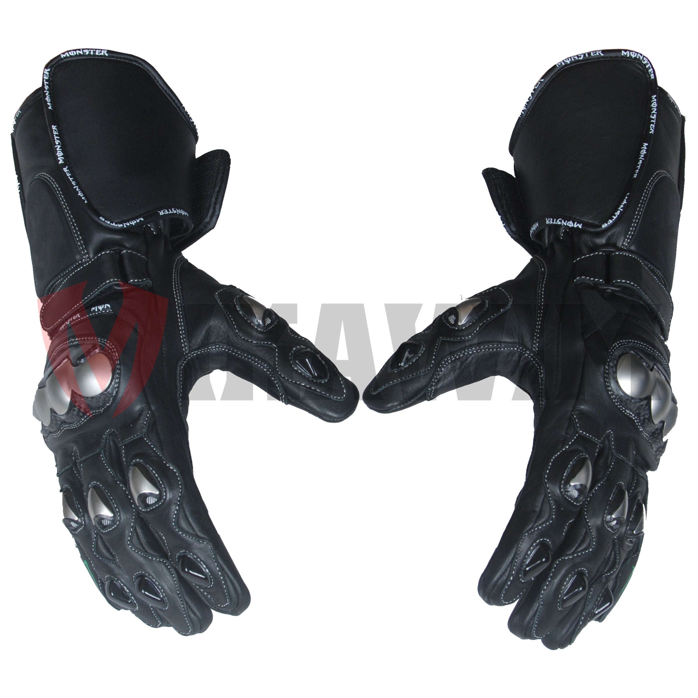 K Monster Black Motorbike Racing Leather Gloves