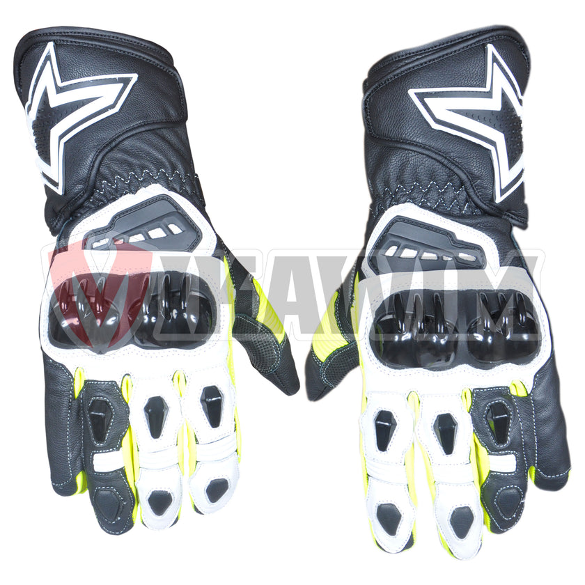 Motorbike Racing Leather Gloves Black Yellow