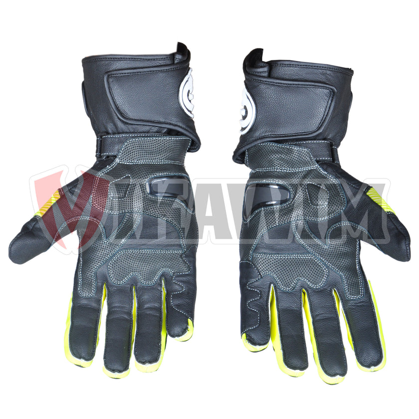 Motorbike Racing Leather Gloves Black Yellow