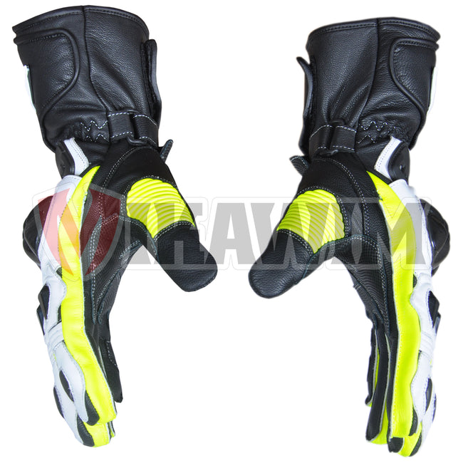 Motorbike Racing Leather Gloves Black Yellow