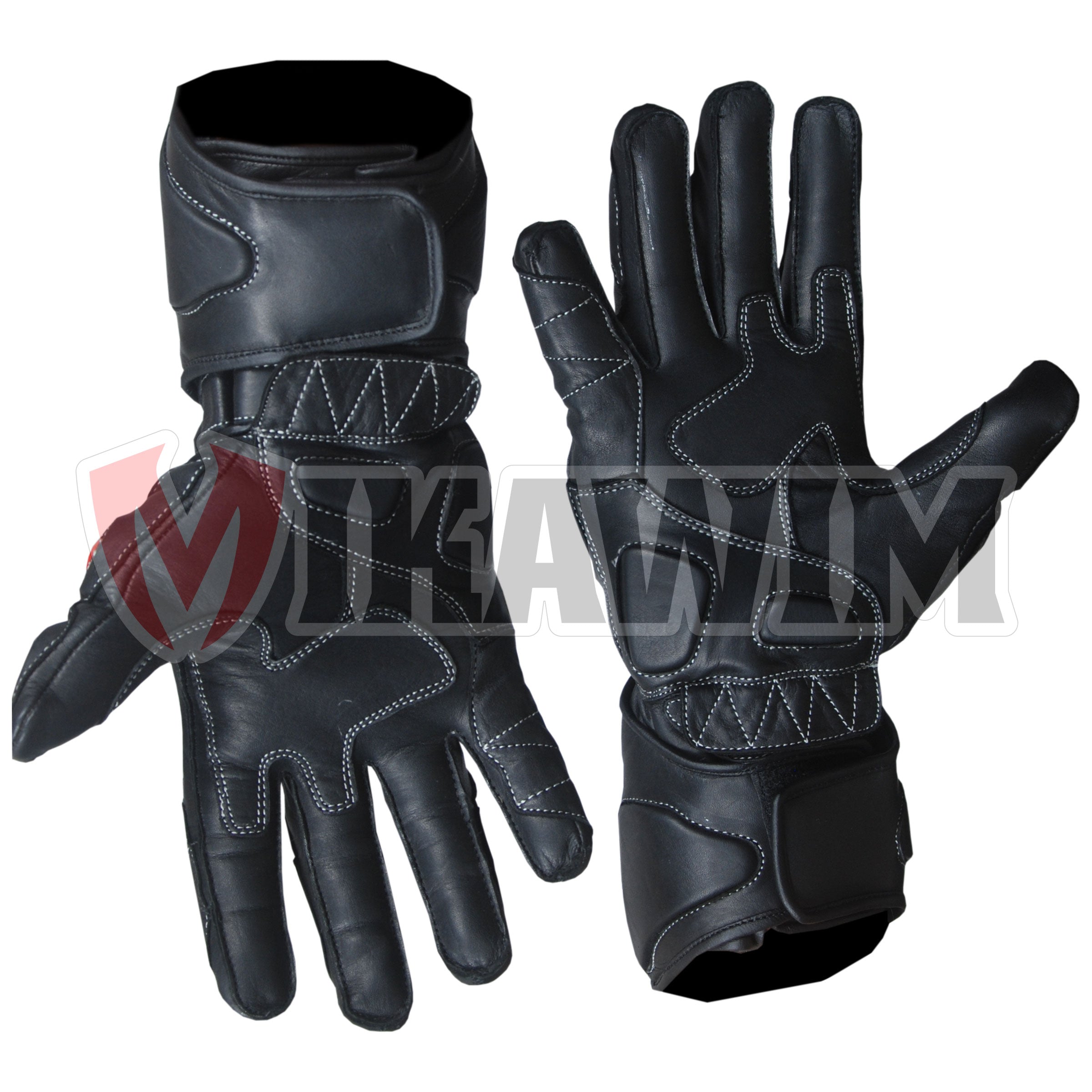 Motorbike Racing Leather Gloves Black Red