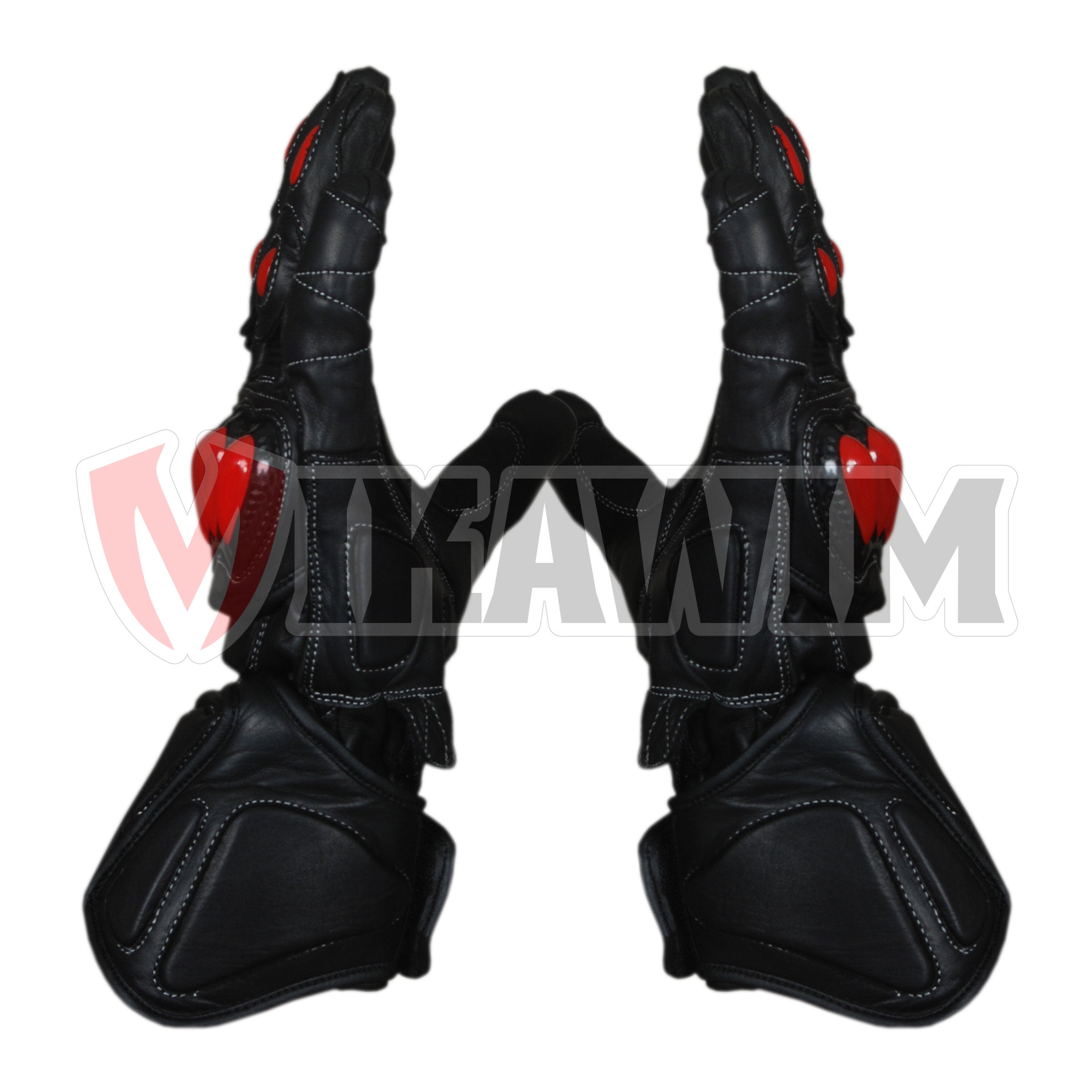 Motorbike Racing Leather Gloves Black Red