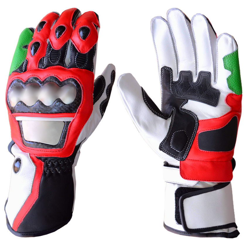 Motorbike Racing Leather Gloves White Orange