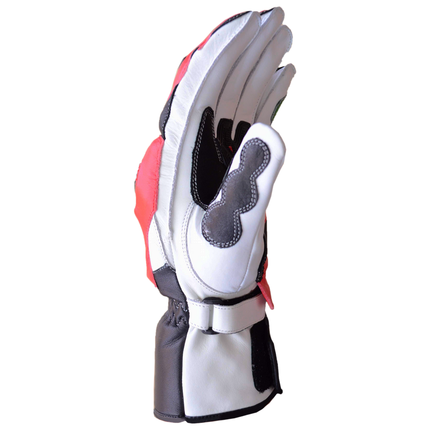 Motorbike Racing Leather Gloves White Orange