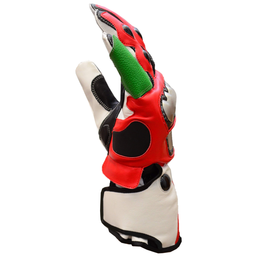 Motorbike Racing Leather Gloves White Orange