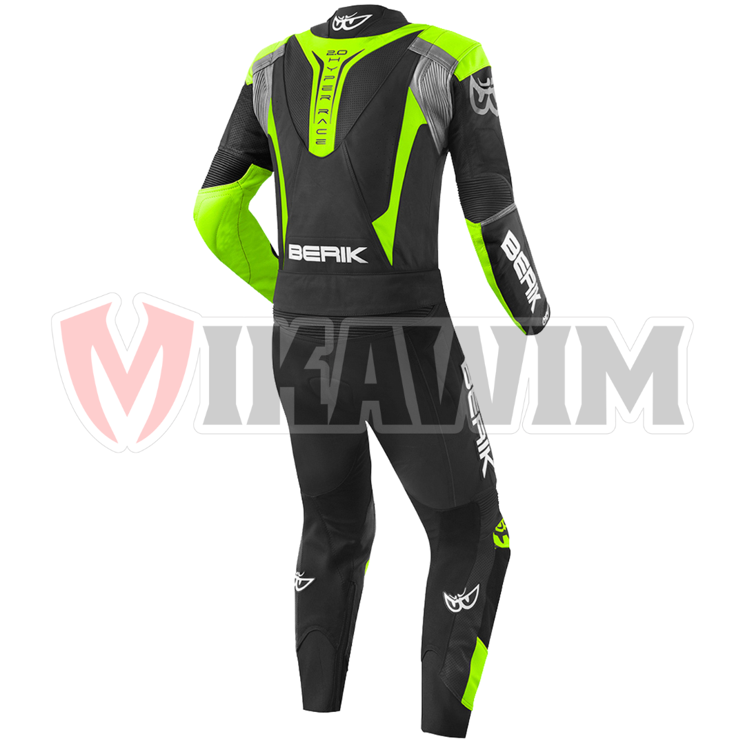 BERIK BLACK GREEN MOTORBIKE RACING LEATHER SUIT