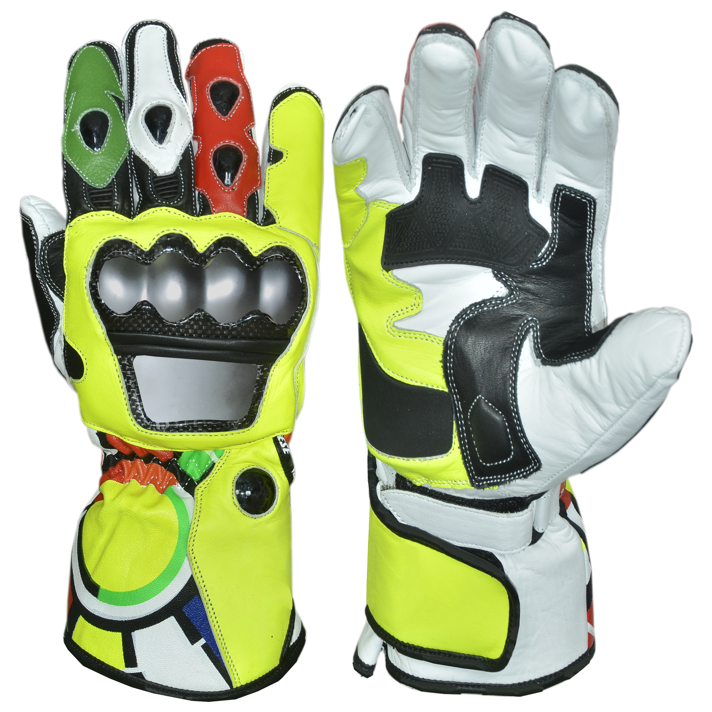 Motorbike Racing Leather Gloves White Yellow