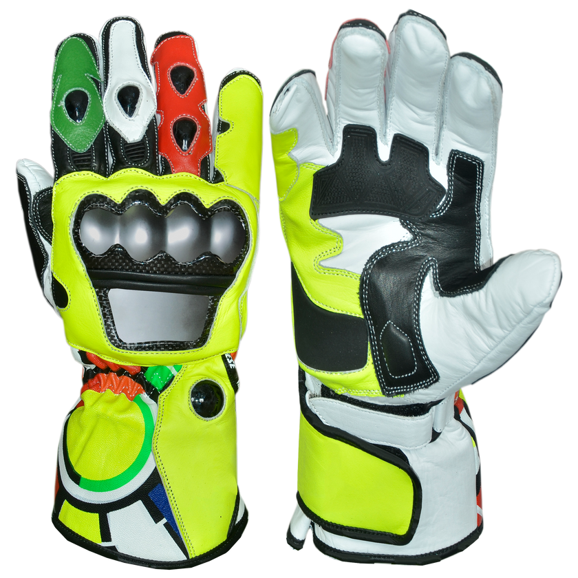 Motorbike Racing Leather Gloves White Yellow