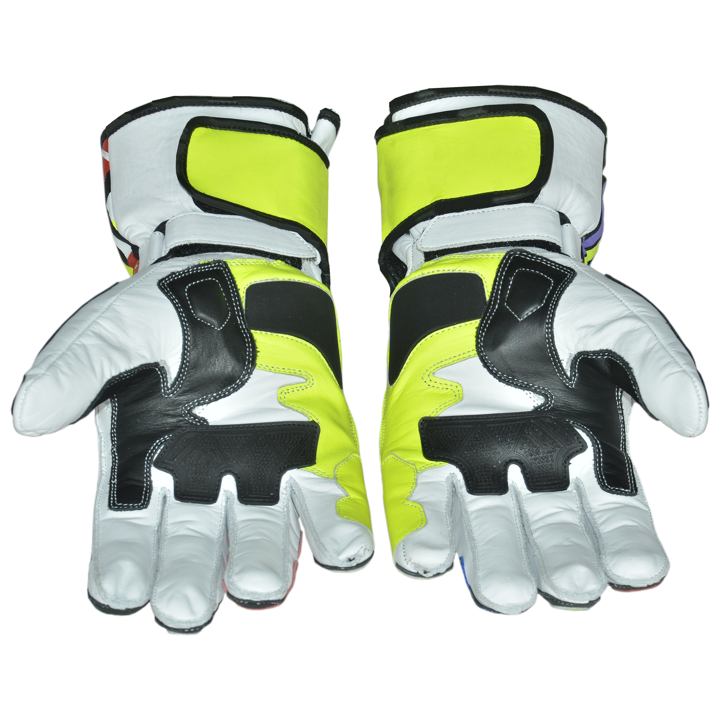 Motorbike Racing Leather Gloves White Yellow