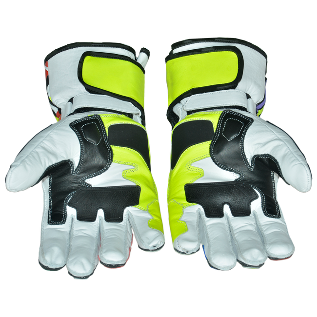 Motorbike Racing Leather Gloves White Yellow