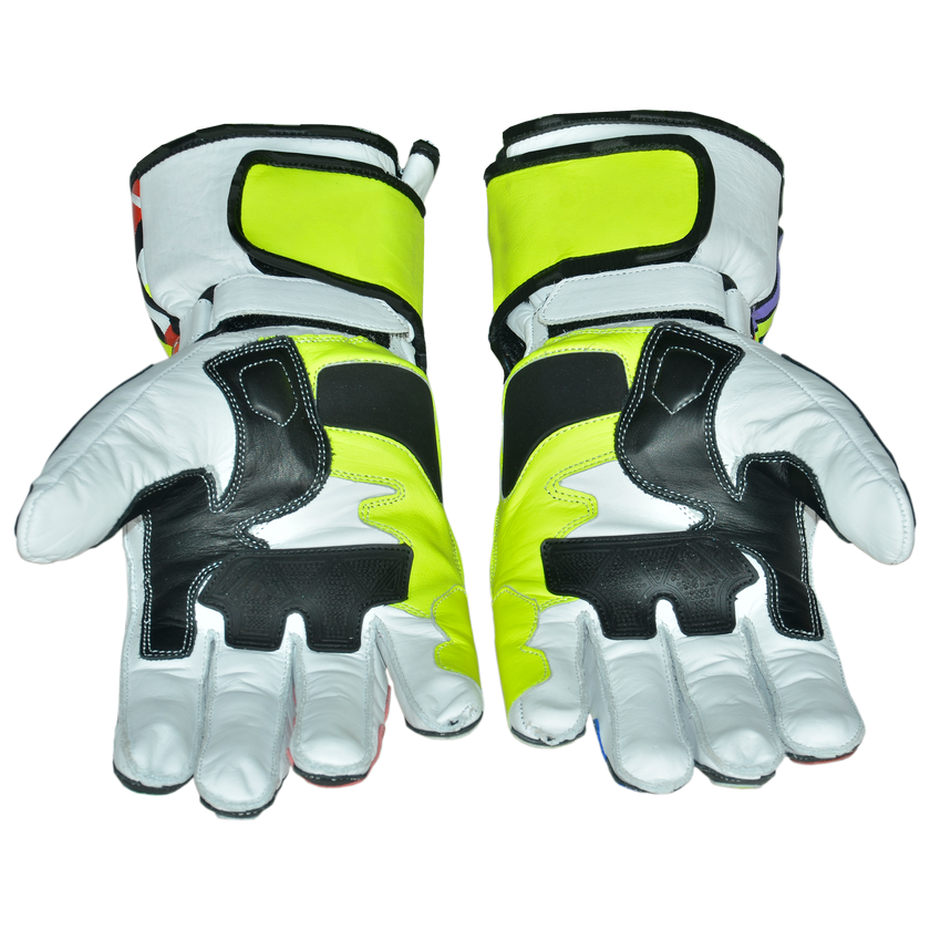 Motorbike Racing Leather Gloves White Yellow