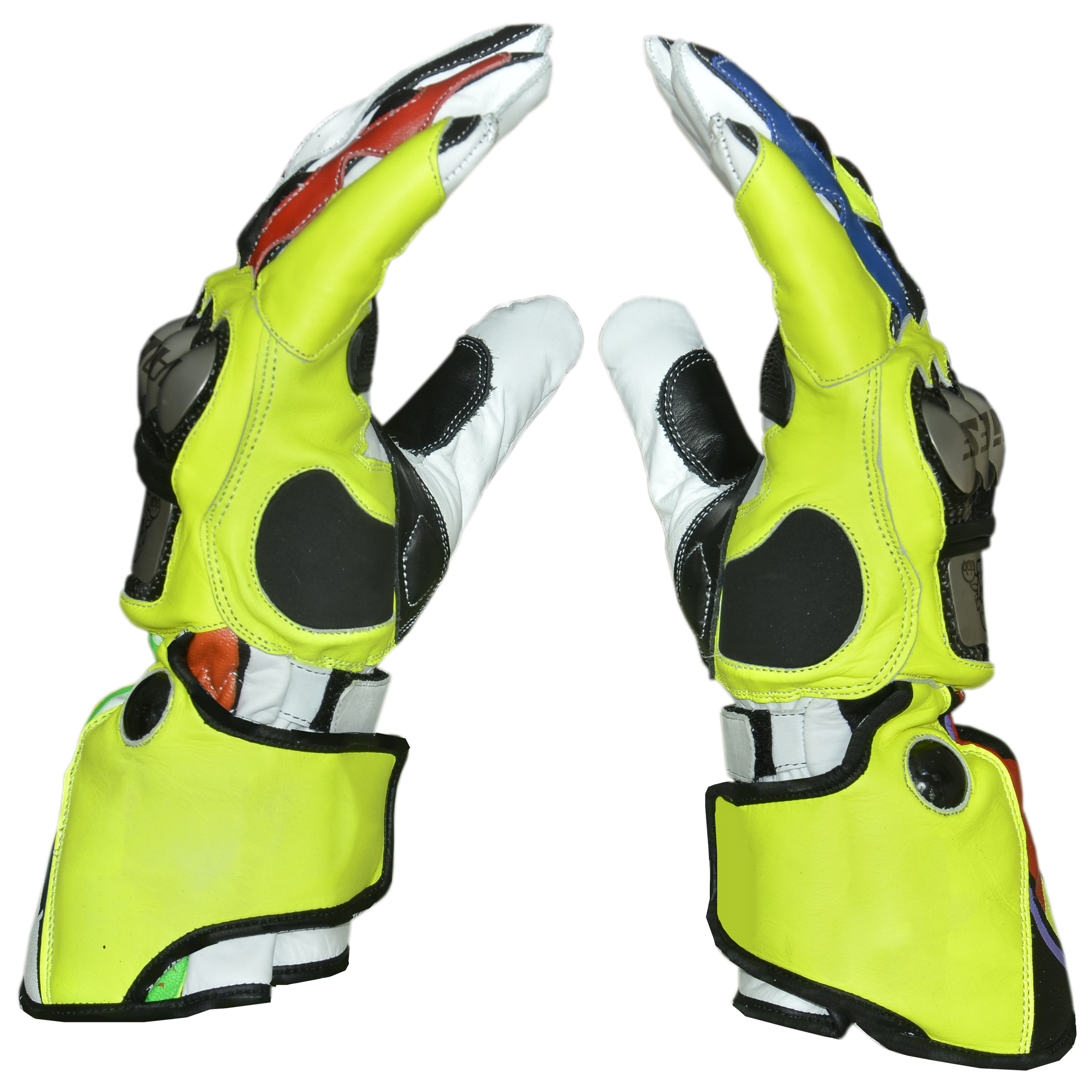 Motorbike Racing Leather Gloves White Yellow