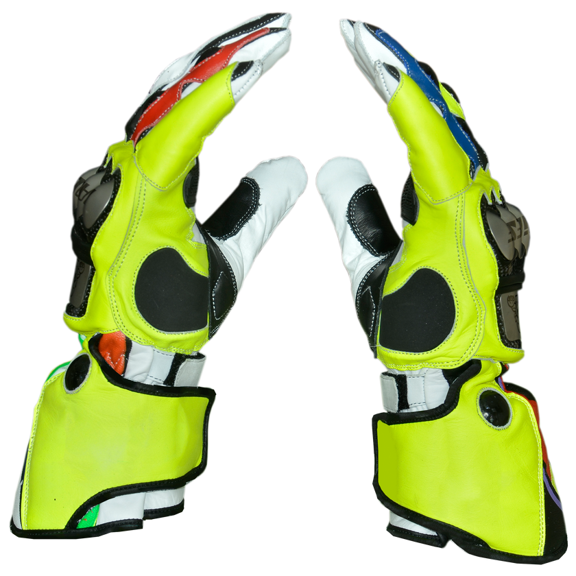 Motorbike Racing Leather Gloves White Yellow