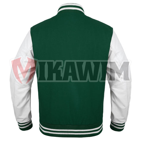 Elevate Your Fashion Game with a Green and White Varsity Jacket