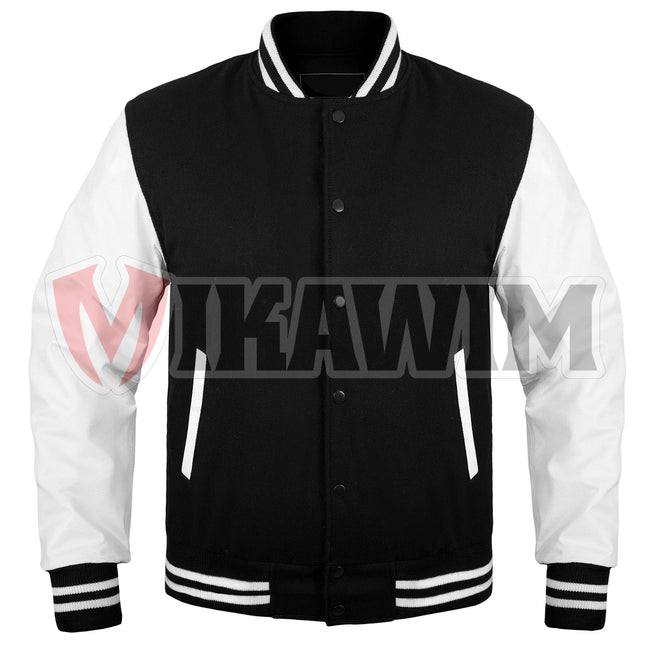 Elevate your fashion game with our Black White Varsity Jacket