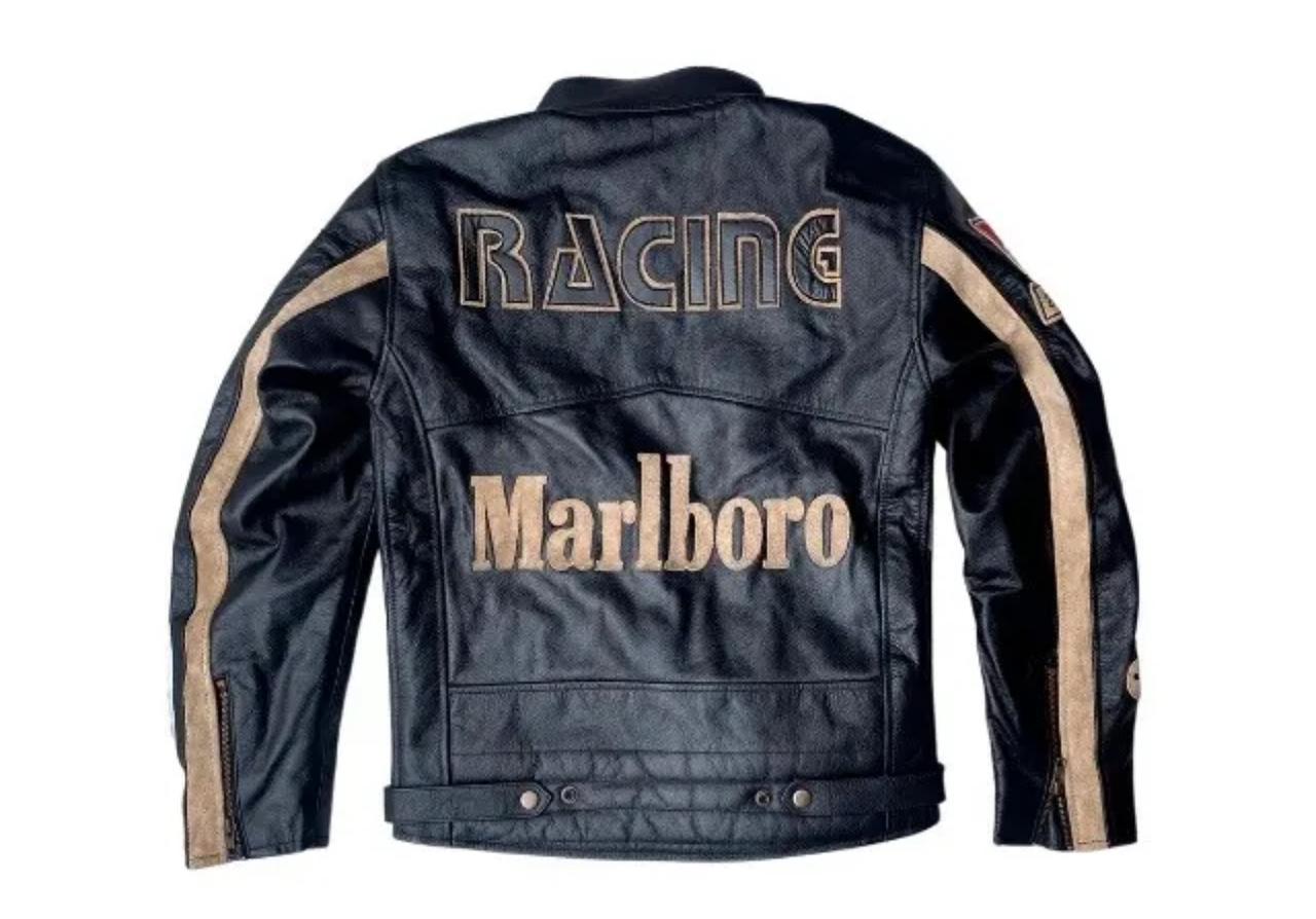 Marlboro Black Motorbike Racing Leather Jacket