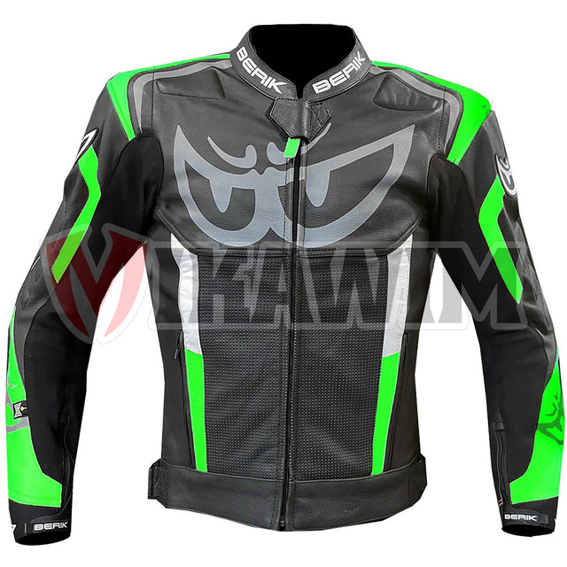 Berik Black and Green Motorbike Racing Leather Jacket All Sizes