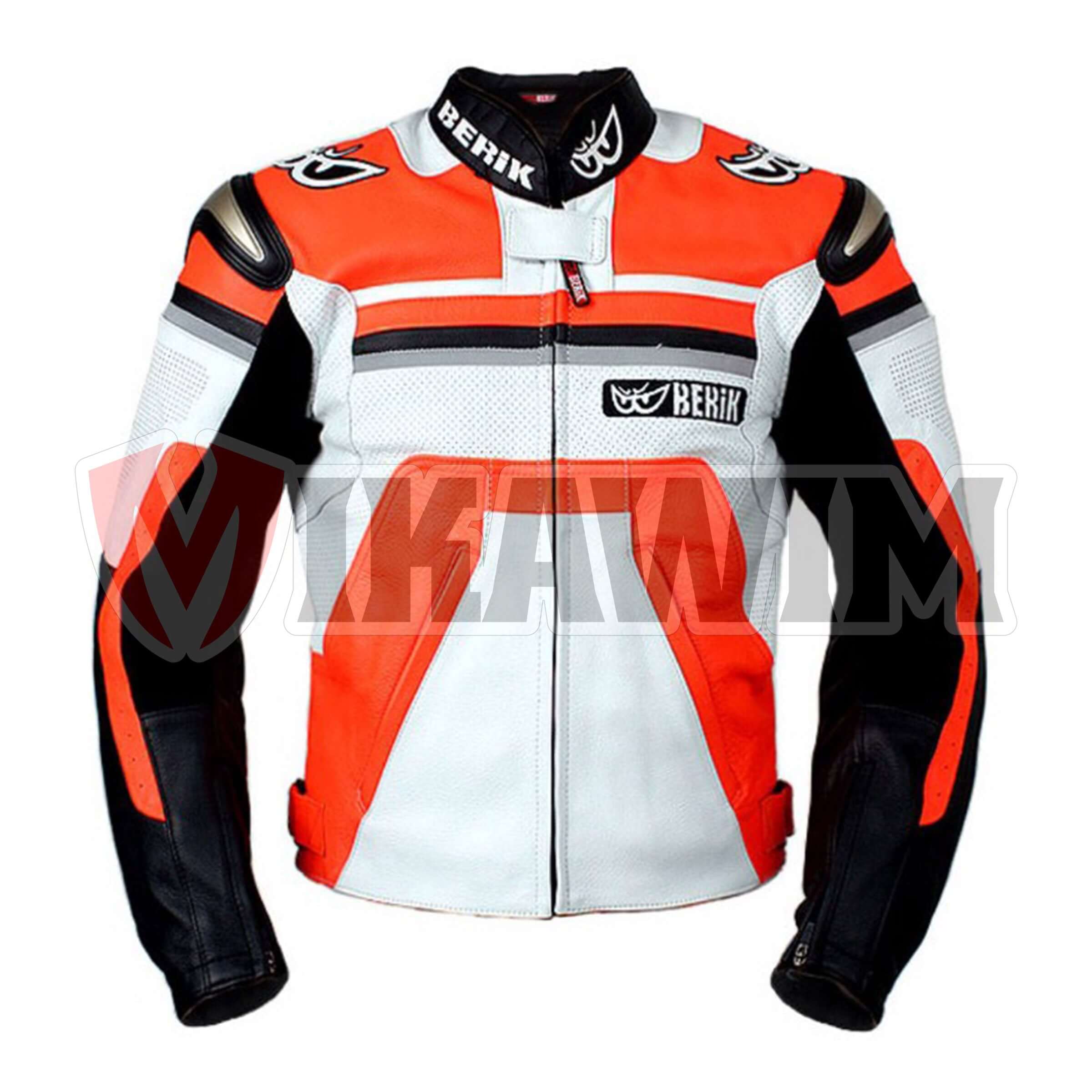 Berik Black and White Motorbike Racing Leather Jacket All Sizes