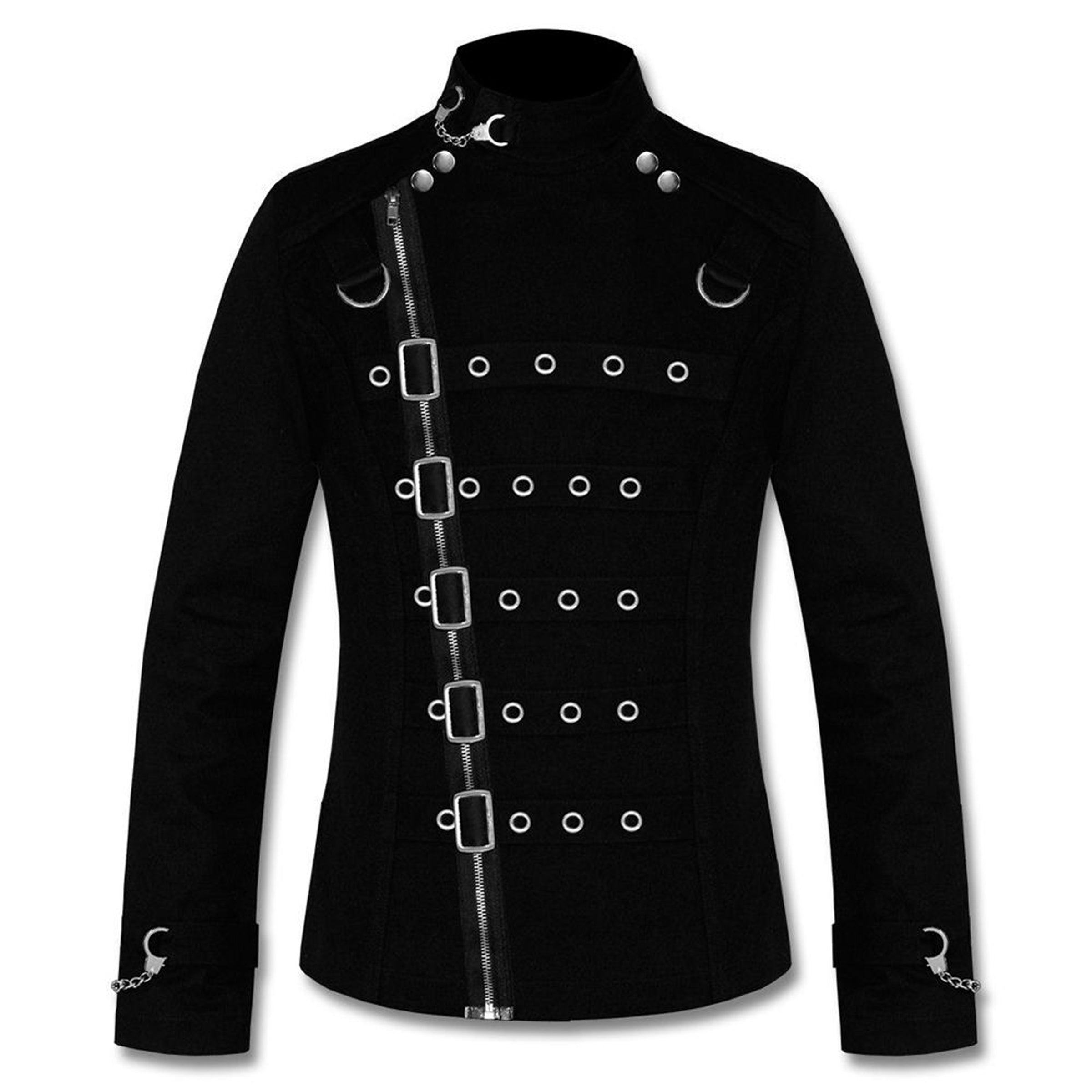 Gothic Black Clothing Asylum Vampire Jacket Metal Cuff Zipper Strap Buckle