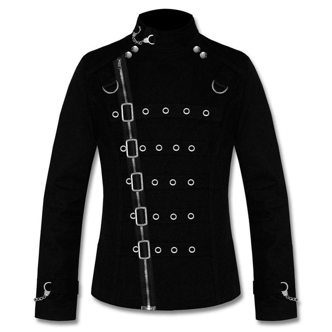 Gothic Black Clothing Asylum Vampire Jacket Metal Cuff Zipper Strap Buckle