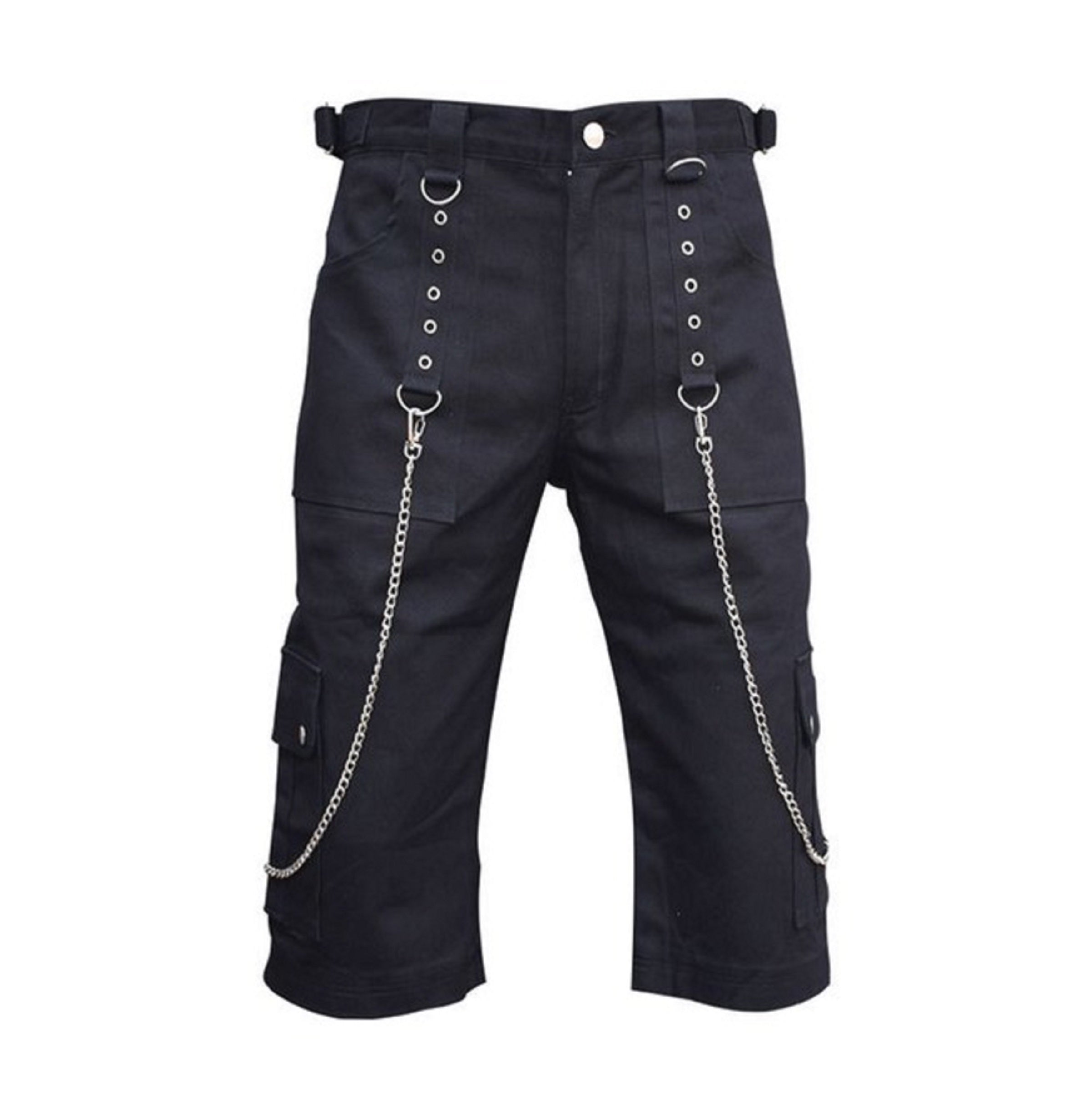 Gothic Bondage Cyber Short Men Metal Puck Rock Chain Zipper Short