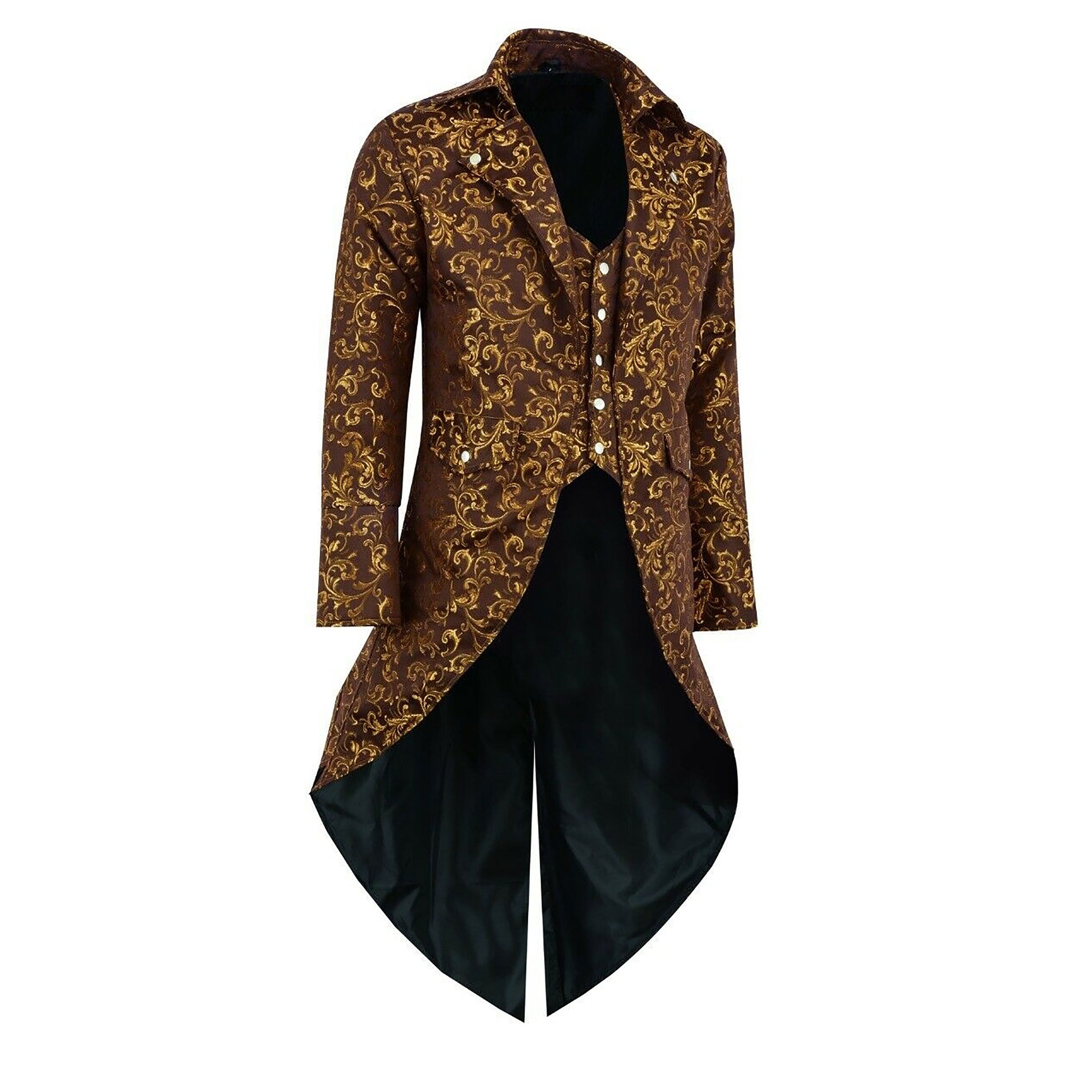 Handmade Men Tail Coat Gold Brocade Goth Steampunk Victorian Tailcoat