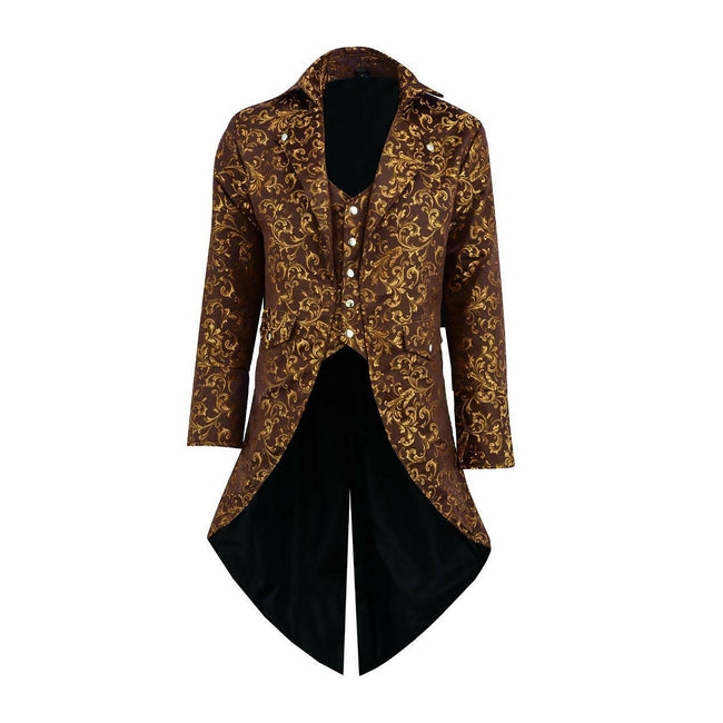 Handmade Men Tail Coat Gold Brocade Goth Steampunk Victorian Tailcoat