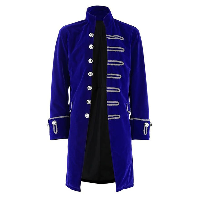 Handmade Renaissance Men's Velvet Goth Steampunk Victorian Coat Blue