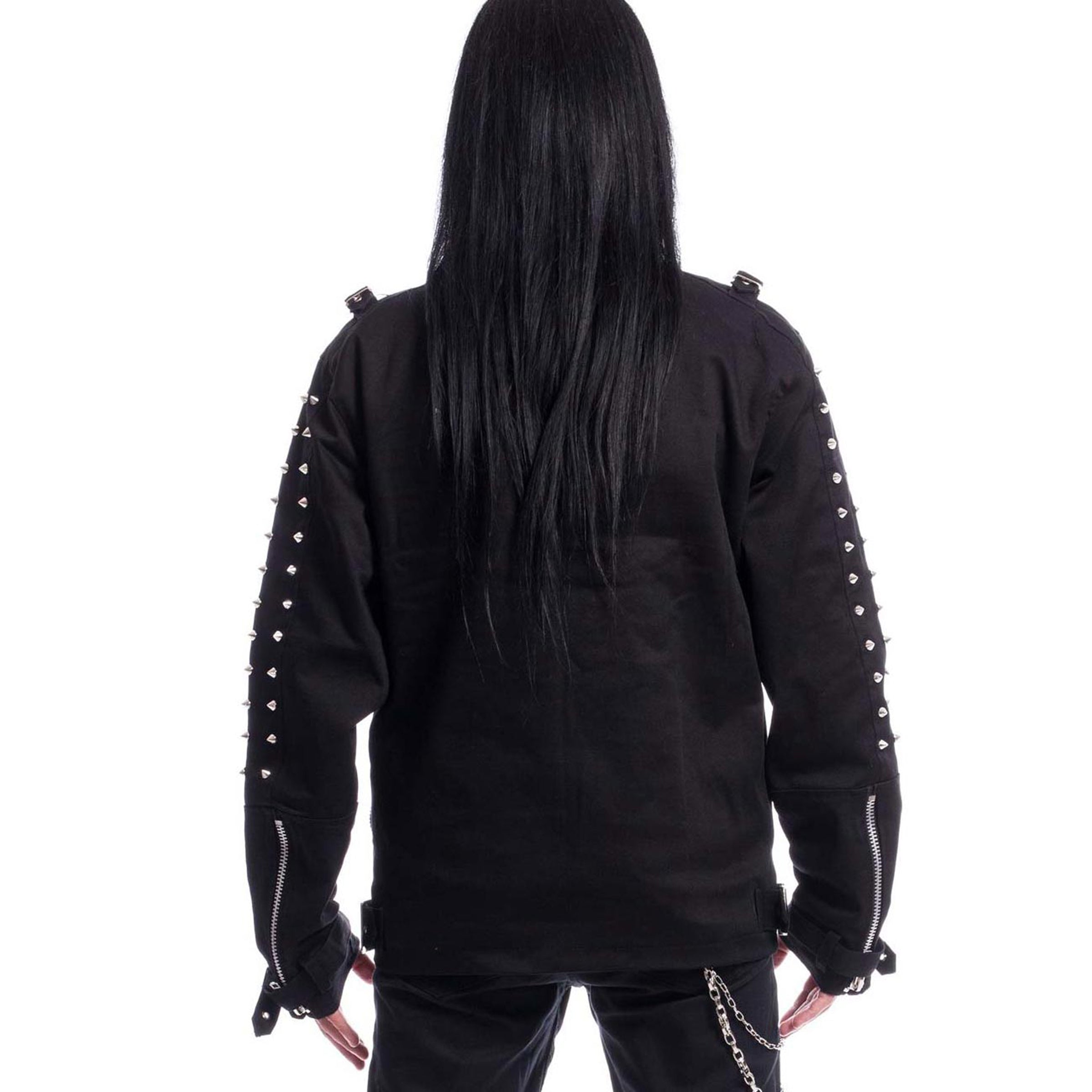 Jacket with rivets straps and trembling in Gothic style