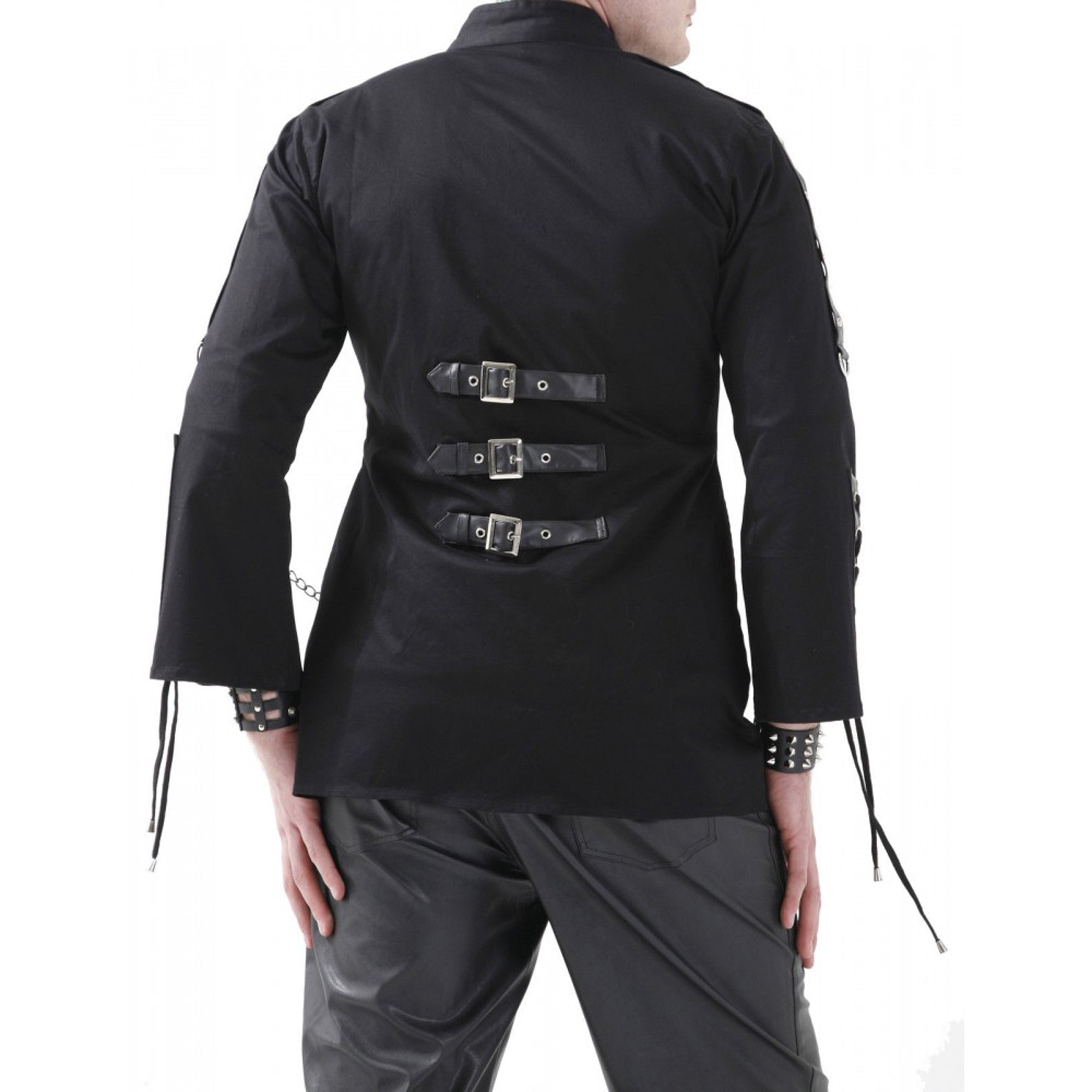 Men Black Dead Threads Gothic Jacket Corseting Chain EMO Cyber Jacket